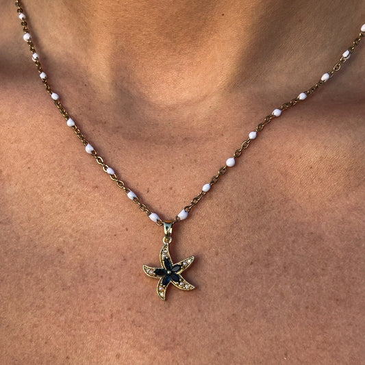 Blue & Pearl Starfish White Confetti Necklace