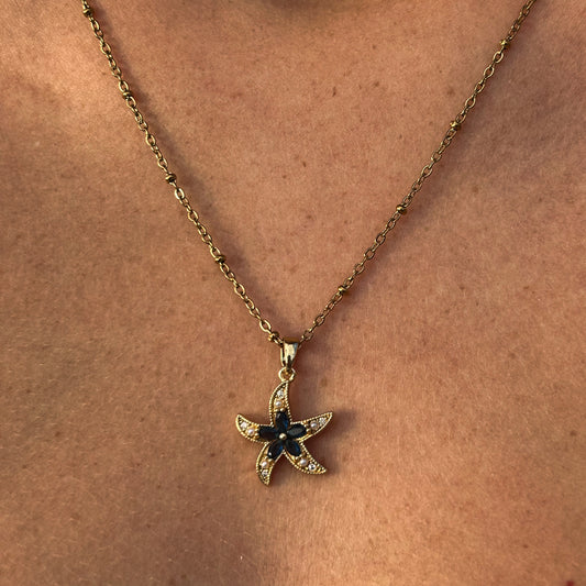 Blue & Pearl Starfish Satellite Necklace