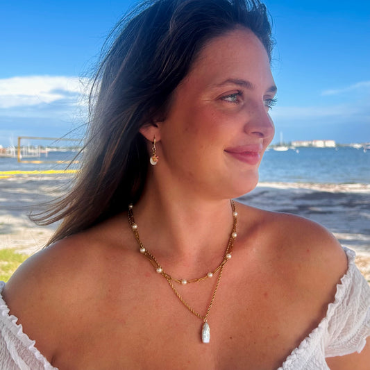 Plumeria Mother of Pearl Coin Earrings