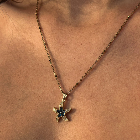 Blue & Pearl Starfish Satellite Necklace