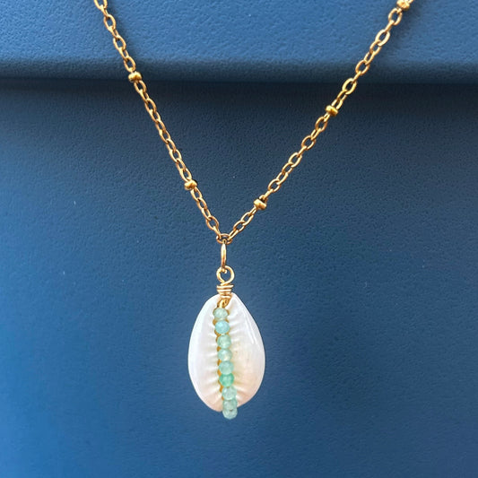 Amazonite Cowrie Satellite Necklace