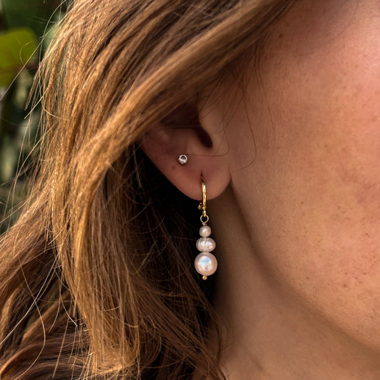 Pearl Snowman Huggie Earrings